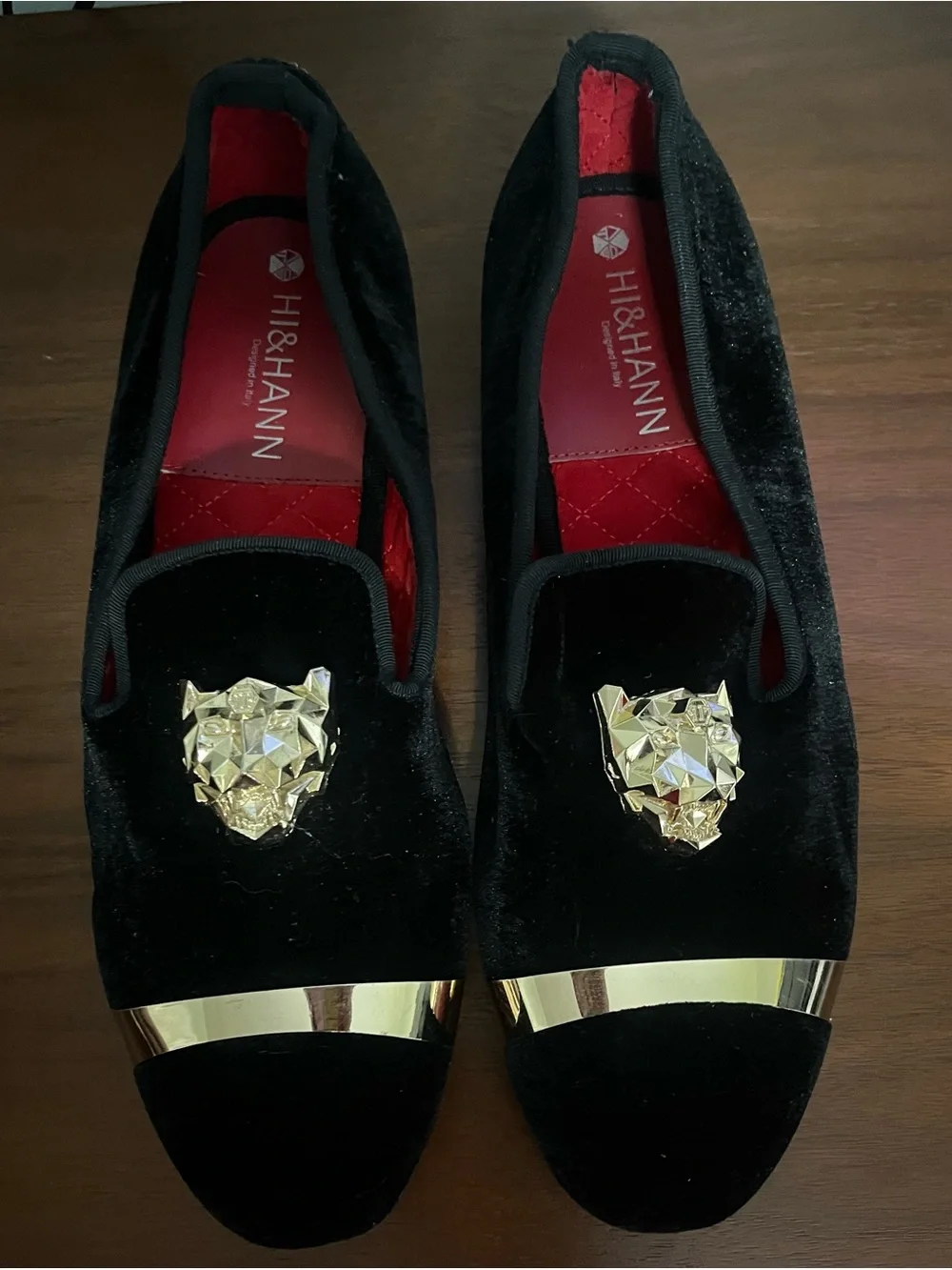 Black Velvet Slip-On Loafers with Rose Gold Accents